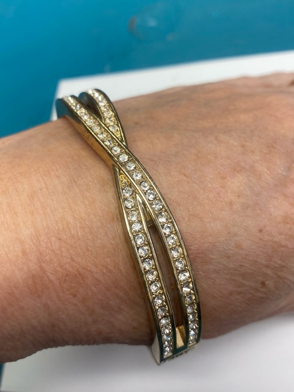 Gold tone  Crystal Crossover Bangle Bracelet